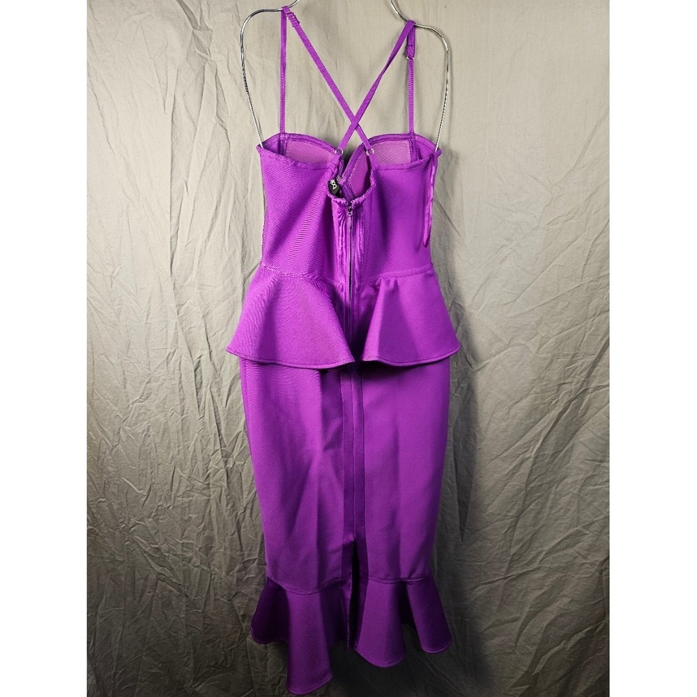 Baicpo Purple Peplum Bandage Dress Mermaid Ruffle Hem Midi Cocktail BDR68018 M - Picture 2 of 4